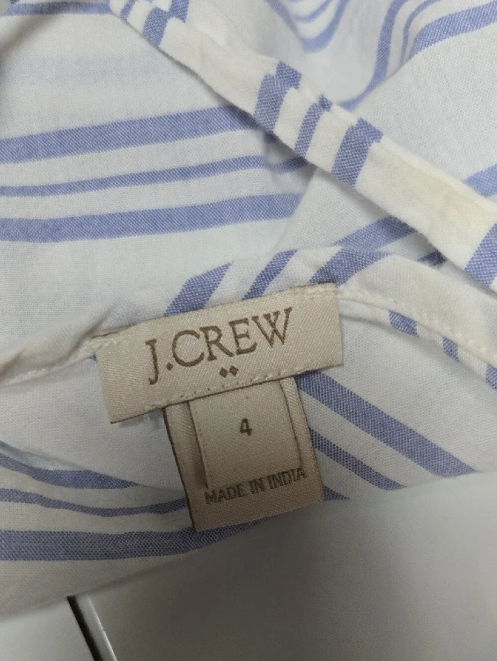 J. Crew White Blouse with Light Blue Stripes and Bell Sleeves